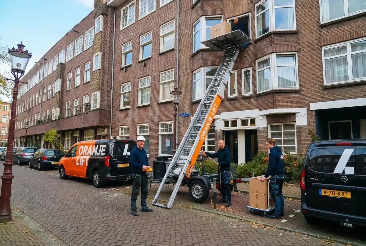 Verhuislift in actie bij woning Amsterdam-West