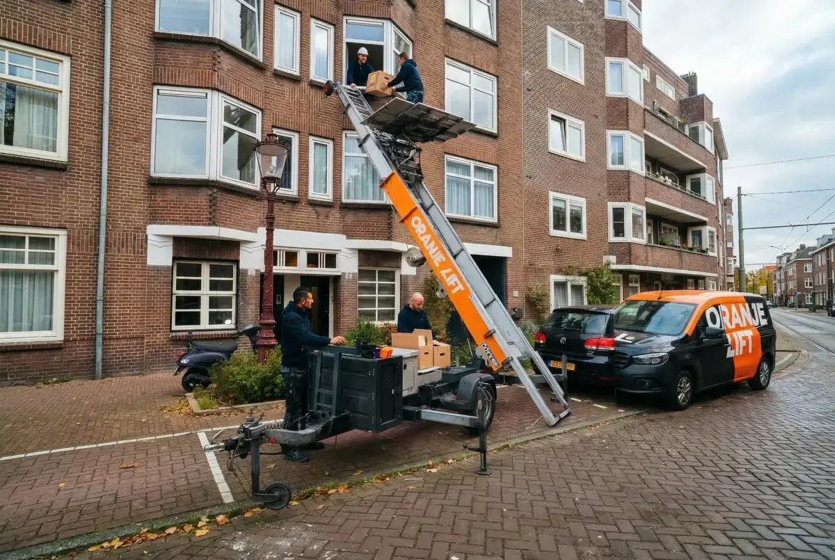 Verhuislift in actie bij woning in Beverwijk