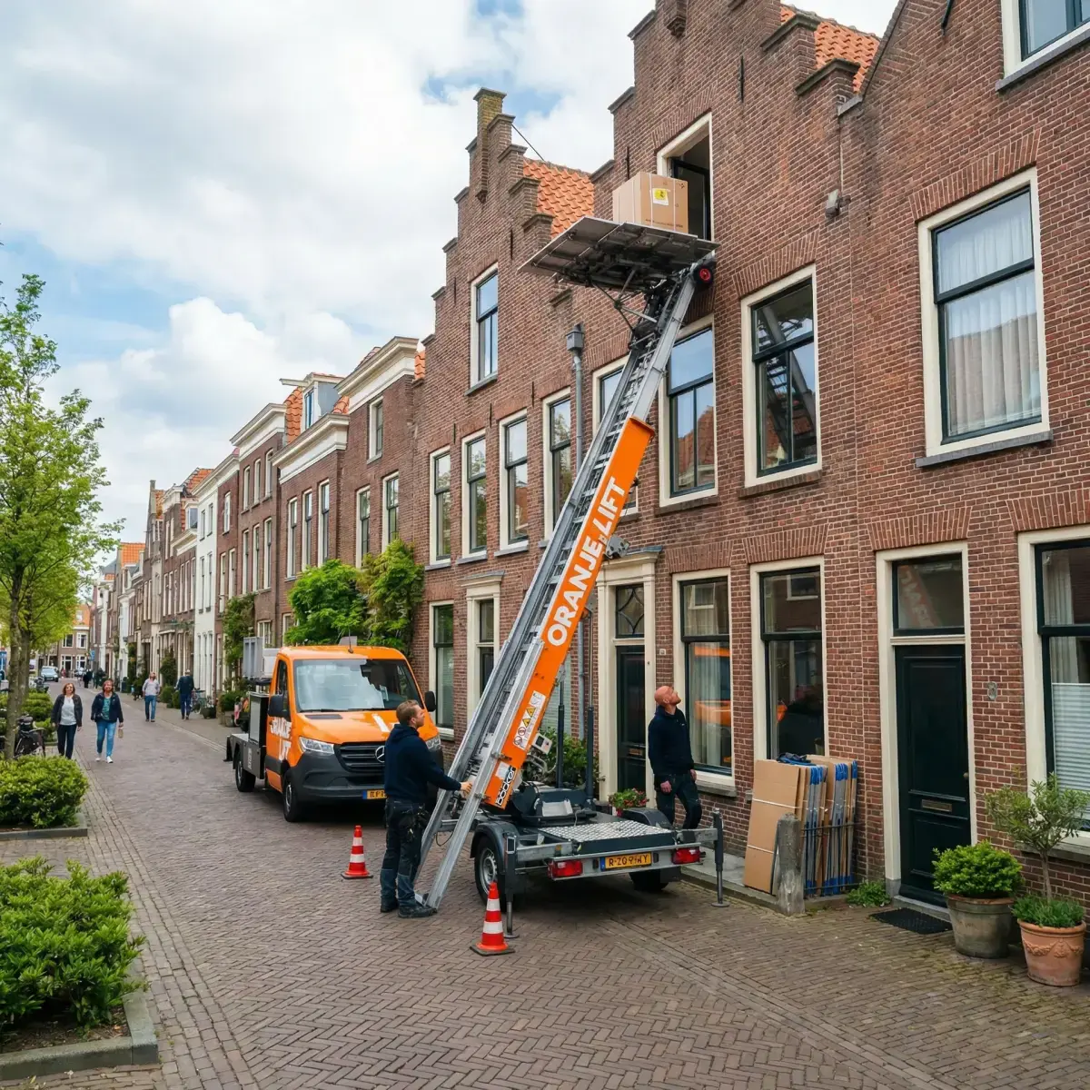 Aanhangerlift in gebruik bij woning in Beverwijk