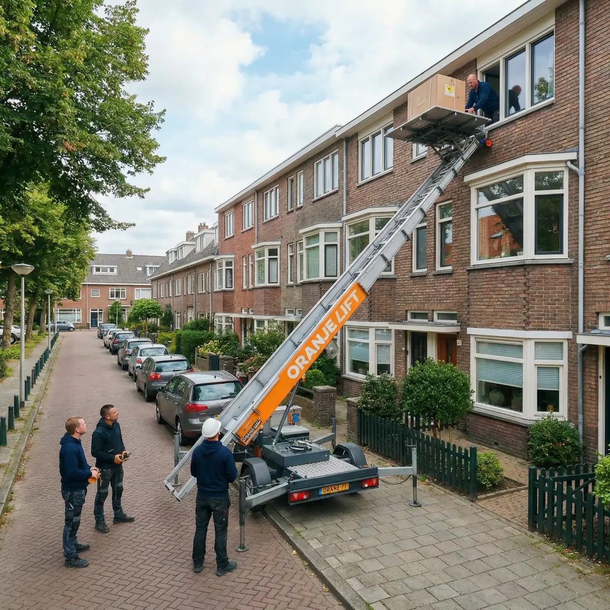 Verhuislift in woonwijk straat in Beverwijk